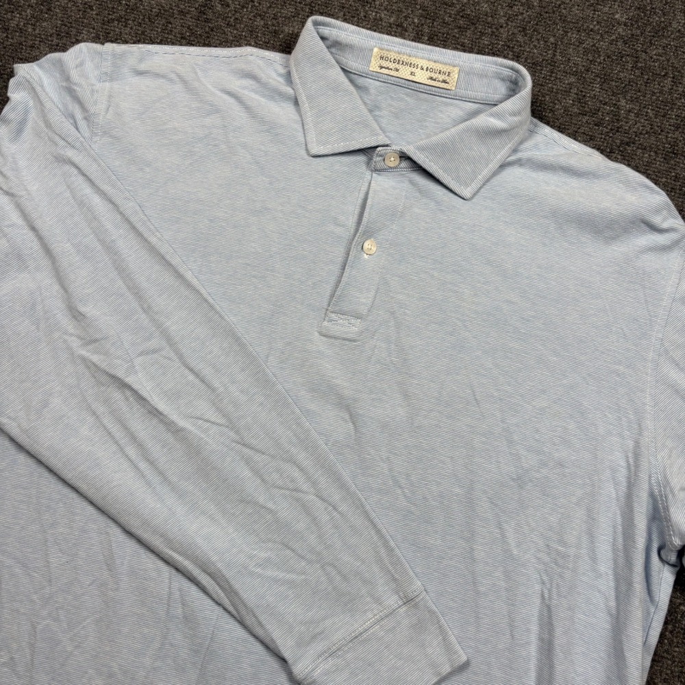 Holderness & Bourne The Harvard Polo Men's XL Blue Stripe Pima Cotton